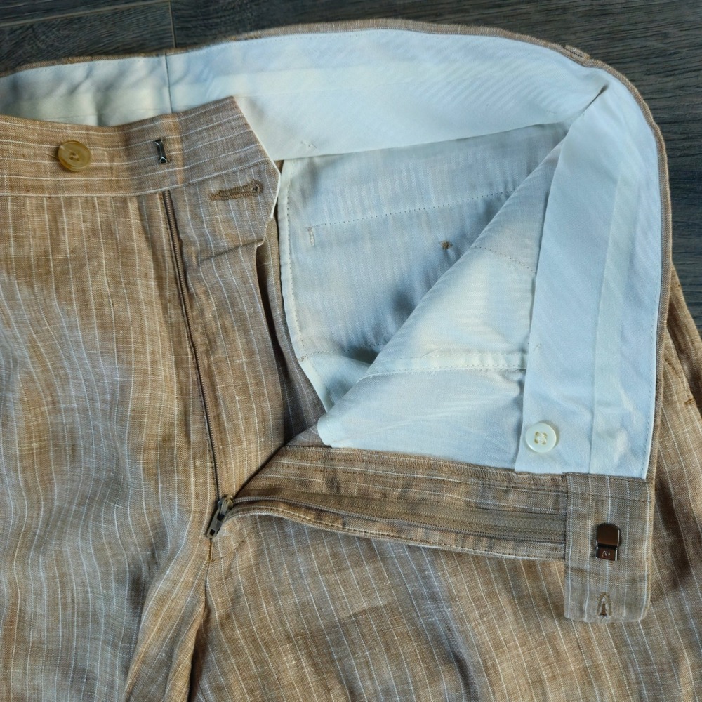 Ralph Lauren Linen Suit Men's 40S Tan Pinstripe Trim Fit Jacket Pants W33x30 - Picture 14 of 16